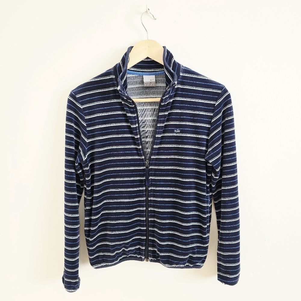 Vintage Nike Velour Womens Navy Striped Sweater
